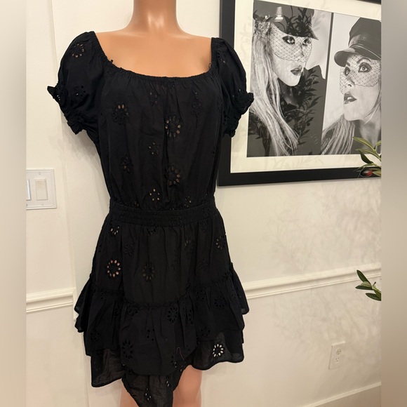 Aqua Dresses & Skirts - AQUA | black tiered eyelet summer dress / swimwear cover up